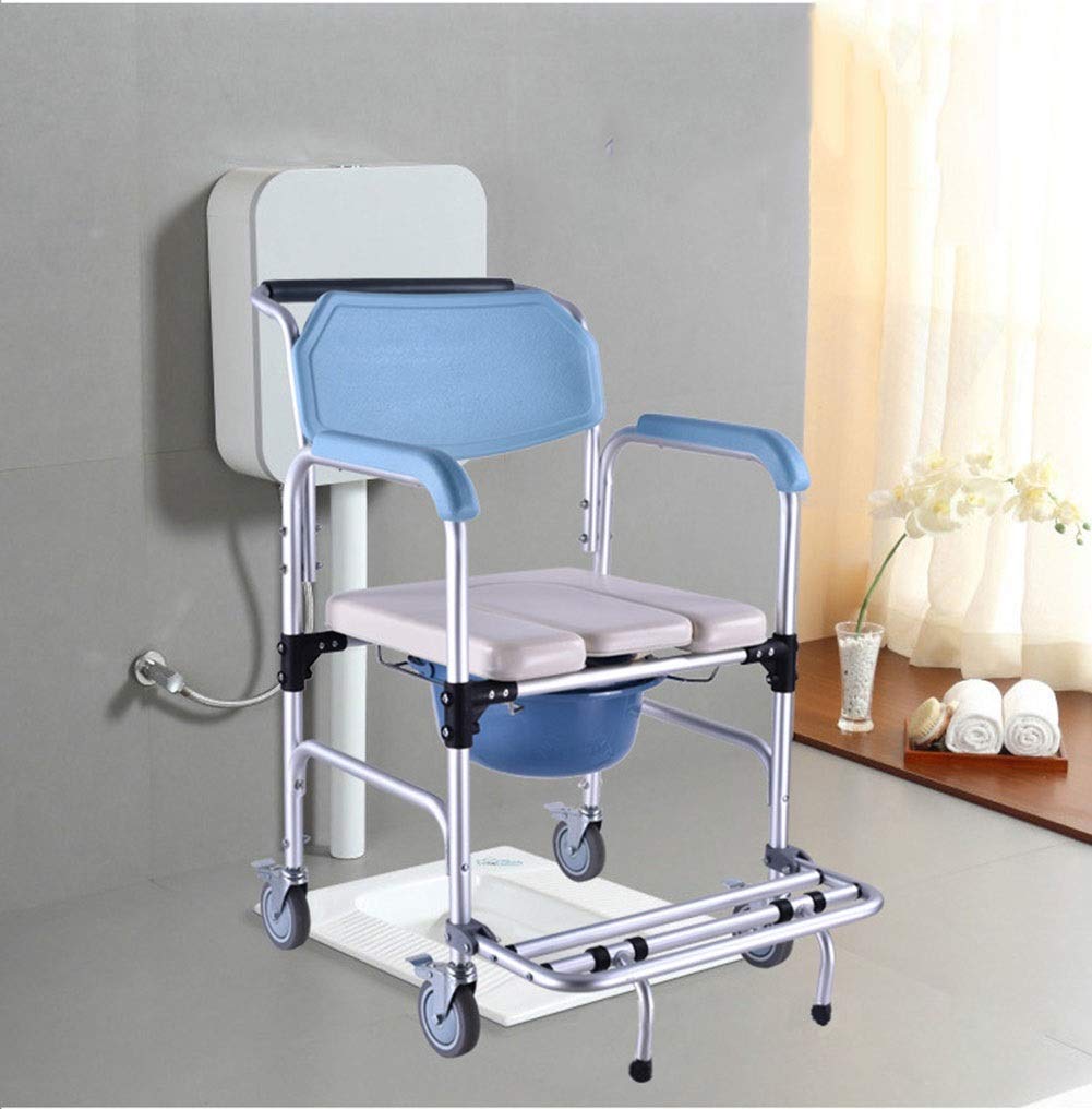 Shower Transport Chair, with Wheels Commode Chair for Toilet, Rolling