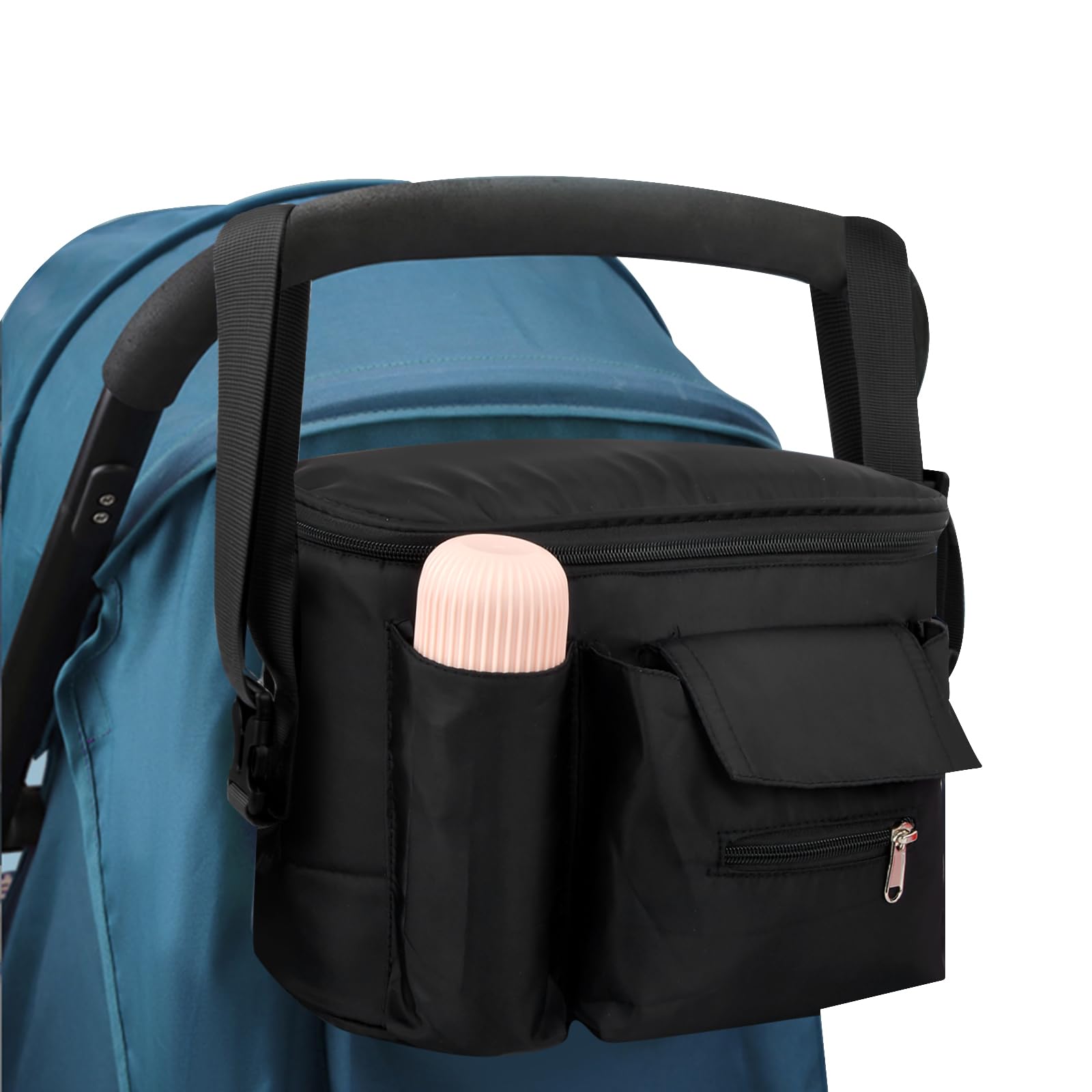 Cozlly Buggy Bag Large Capacity, Pram Bag Universal, Mummy Stroller Organiser with Cup Holder and Shoulder Strap, Changing Bag for Pram, Pram Organiser Bag Adjustable for Storing Diaper Bottle Towel