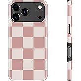 DEENAKIN for iPhone 17 Pro Max Case - Wireless Charging Compatible - Dual-Layer Hard Shell & Silicone Cover - Protective Phone Case with Trendy Cute Designs for Women - Brown Checkered Pattern