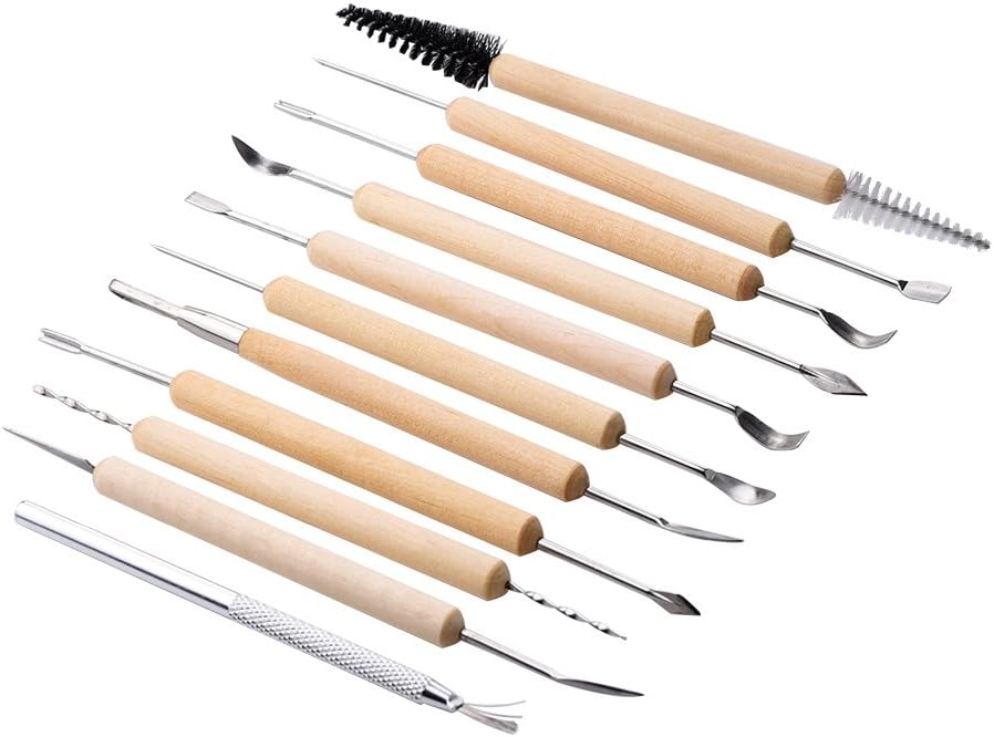 eBoot 11 Pcs Wooden Handle Clay Pottery Sculpting Tools