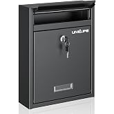 Uniclife Wall Mount Mailbox for Outside, Locking Mail Box, Black | Large Mailbox with Key Lock, Security Mail Box for House, Safe Key Drop Box, Steel Cash Drop Box for Home Office School