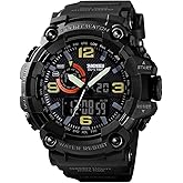 Bveufnd Men Digital Sports Watch, Dual Time Display LED Military Wrist Watch, Shockproof Large Dial Men Wristwatches Outdoor Waterproof Alarm Watches