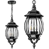 VIANIS 3-Light Large Pendant Light Fixtures, Modern Exterior Hanging Lantern Light, Waterpoof Matter Black Outdoor Chandelier