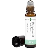 Peppermint Essential Oil Roll-On, Pure Peppermint Oil Pre-Diluted with Jojoba, Stainless Steel Rollerball, Travel-Size Aroma 