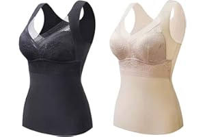CgamlYunneyl 2PCS 2-in-1 Built-in Bra Thermal Underwear,Built in Bra Tank Tops for Women,High Stretch Thermal with Bra