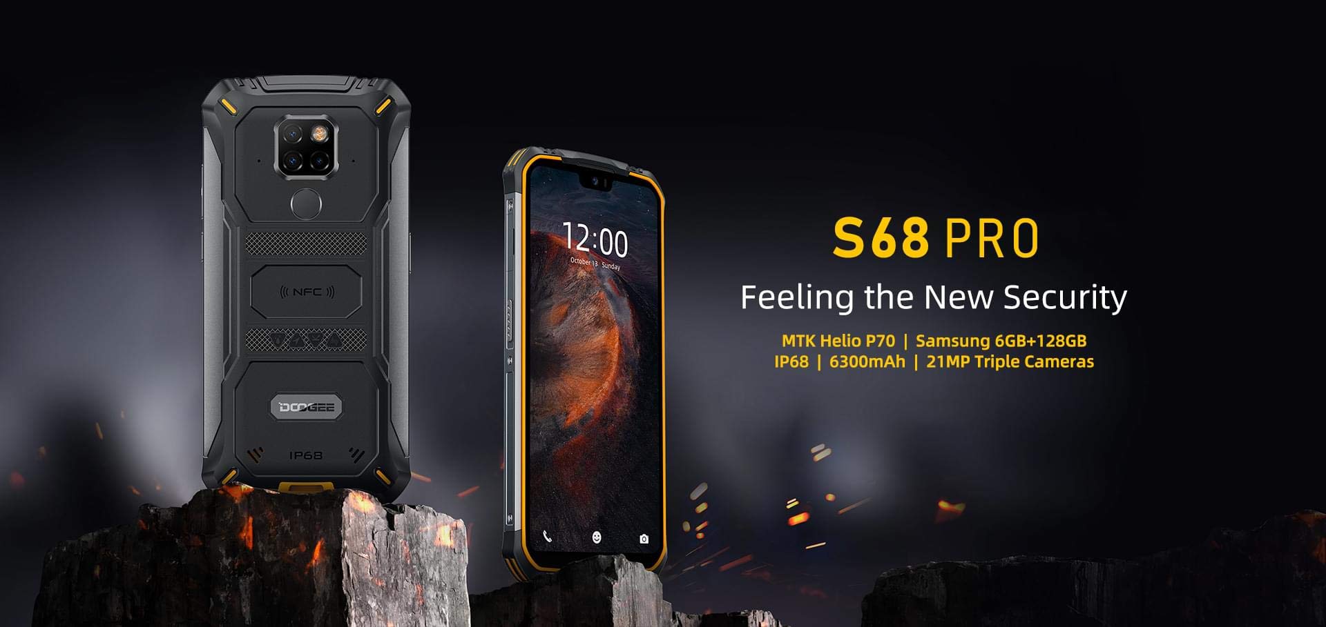 DOOGEE S68 PRO 2020 Rugged Smartphones 4G, Helio P70 Octa Core IP68/IP69K Waterproof 6GB + 128GB, Dual SIM Free Mobile Phones Android 9.0, 5,9 inch 6300mAh 21MP+16MP, NFC Wireless Charging,Orange