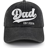 Dad Est 2025 2026 Hat for Men Papa, Adjustable Washed Cotton 3D Embroidered New Dad Gifts Baseball Cap