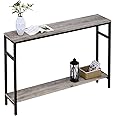 Timberer Narrow Console Table, 47 Inch Sofa Table with Adjustable Shelf, 2-Tier Long Skinny Table for Hallway, Entryway, Living Room, Foyer, Grey