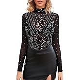 SEBOWEL Women Long Sleeves Mesh See Through Jumpsuit Bodysuit Top Leotard