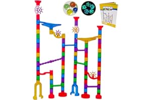 WHIZBUILDERS Marble Run For kids Age 4-8: 138Pcs Marble Race Track Marble Maze Games , Fun Glow in Dark Glass Marbles Galaxy , Indoor Learning Building STEM Toy for 4 5 6 + Year Old Gift for Toddlers