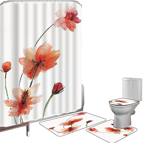 Juego de cortinas baño Accesorios baño alfombras Acuarela Alfombrilla
