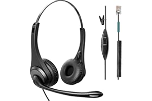 VOISTEK Phone Headsets for Office Phones - Corded Telephone Headset w/Noise Canceling Mic, Headset for Phones Landline Office Compatible with Polycom Plantronics Nortel Toshiba Mitel ShoreTel Deskphones etc