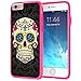 True Color Case Compatible with iPhone 6s Plus Case, Colorful Sugar Skull on Damask HD Printed Hybrid Cover Hard + Soft Slim Durable Protective Shockproof Rubber TPU Bumper - Hot Pink