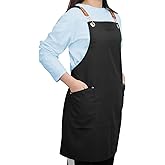 YIUJEFDA Black Cross Back Aprons for Women Men, Adjustable Long Straps Large Pockets Canvas Waterproof Apron for Chef Kitchen Cooking Server