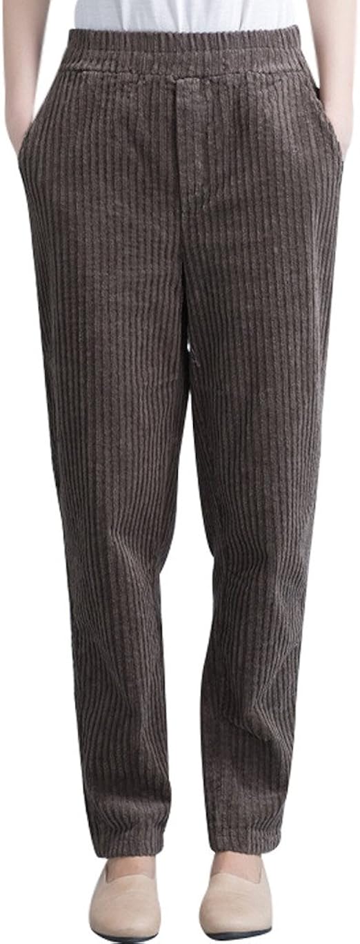 Pantaloni in velluto a coste da donna con vita elasticizzata con grande tasca, pantaloni casual a lunghezza intera, pantaloni a tinta unita, vestibilità rilassata, pantaloni harem leggeri