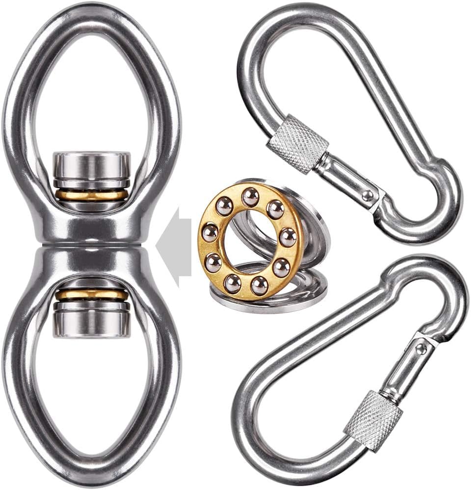 BeneLabel Swing Swivel with Bearing, Swing Spinner 360 Rotating Hammock Chair Eye Hook with Carabiner Stainless Steel Yoga Rope/Aerial Hoop/Punching Bag Hanging Kit, Gourd-shaped Closed Loop
