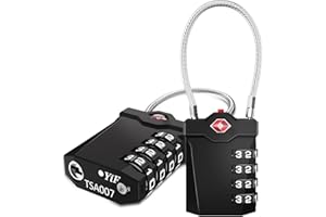 ZHEGE Luggage Locks TSA Approved, Cable Lock with White Numbers, 4 Digit Combination Zipper Lock with Inspection Indicator for Suitcases, Backpack, Baggage, Code Padlocks for Lockers (2 Pack, Black)