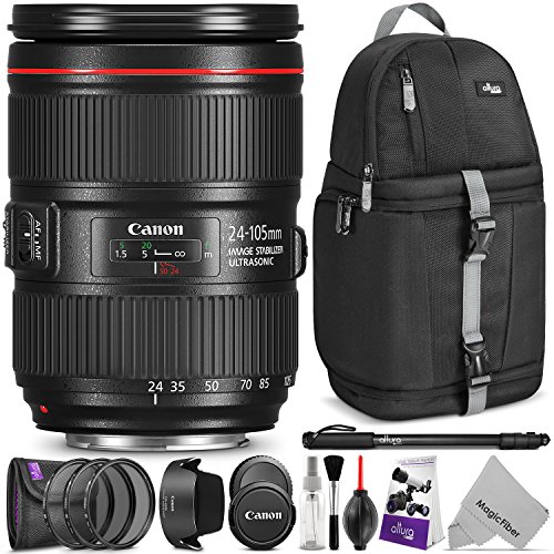 Canon EF 24-105mm F/4L Is II USM Lens W/Advanced Photo Travel Bundle - Includes: Altura Photo Sling Backpack, Monopod, UV-CPL-ND4, Camera Cleaning Set