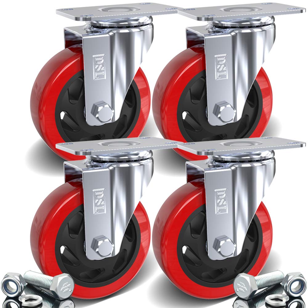 DSL 4 x Heavy Duty UNBRAKED Double Bearing 100mm Swivel Castor Wheel Trolley Furniture Caster 700KG Free Fitting