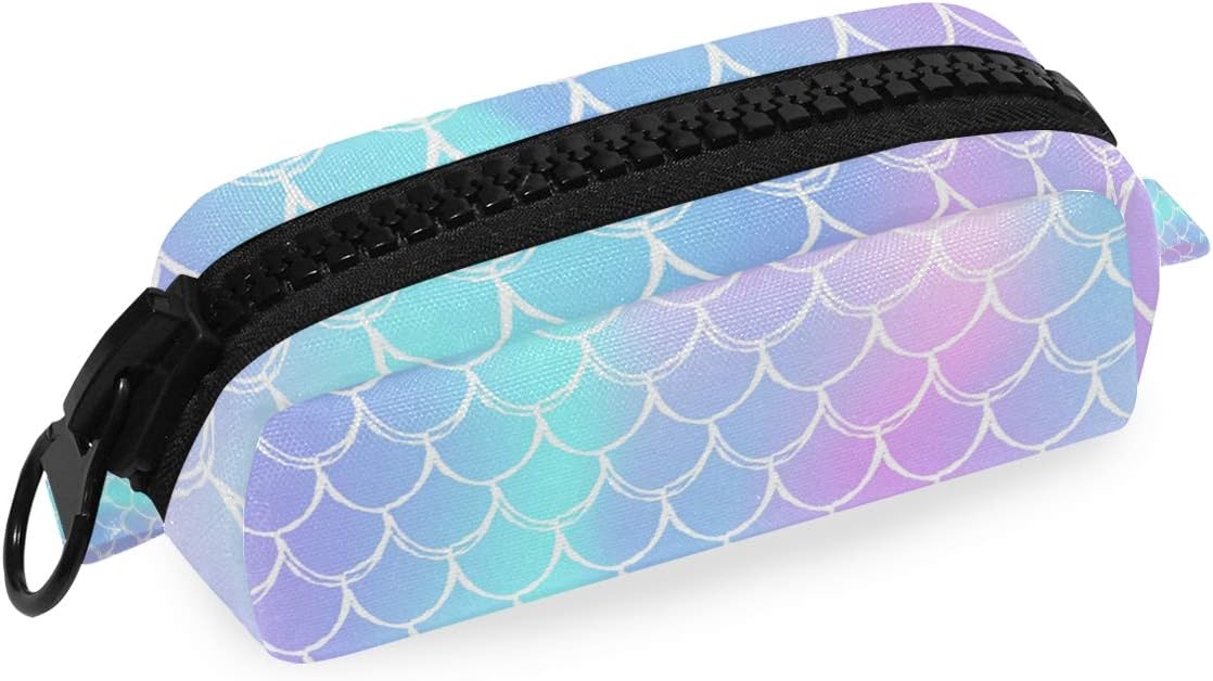 Magic Mermaid Tail Texture Pencil Case Pen Bag Pouch Holder Stationary Case Box Makeup Bag, Pink Rainbow Fish Scale Students Office Coin Organizer Storage Cosmetic Bag for Girls Boys Women