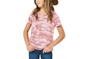 simtuor Girls Camouflage Stripe Short Sleeve Shirts V Neck Criss Cross Tees Sweat Kids Casual Sport Tops Blouse（4-15T）