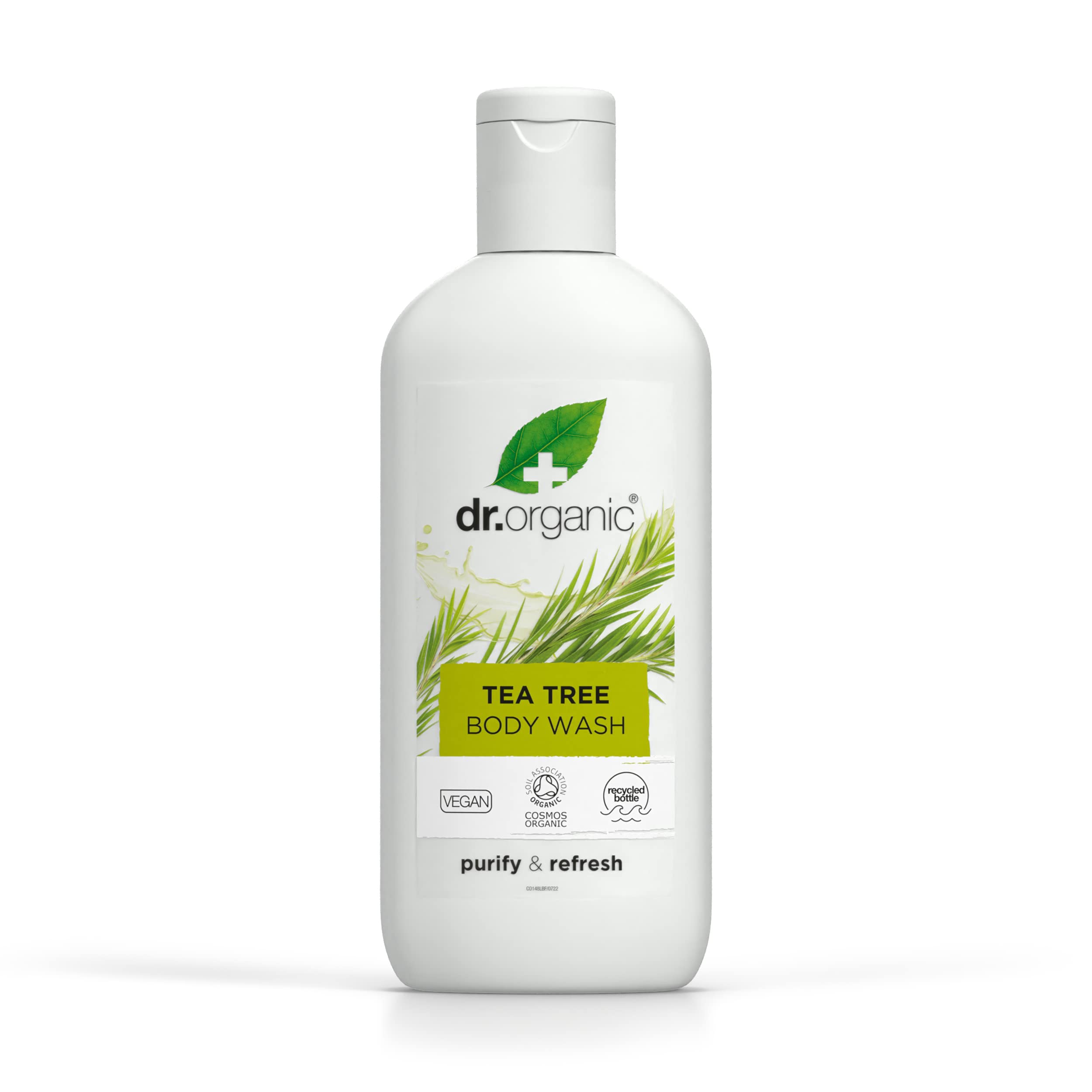 Dr Organic Tea Tree Body Wash, Shower Gel, Natural, Vegan, Cruelty-Free, Paraben & SLS-Free, Recyclable & Recycled Ocean Bound Plastic, Certified Organic, 250ml, Packaging may vary