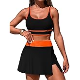 ZRTAK Women's High Waisted Bikini Sets Tummy Control Swim Skirt Two Piece Swim Suit Tummy Control Color Block Bathing Suit