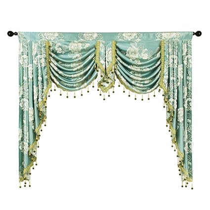 Elkca Golden Jacquard Swag Waterfall Valance Luxury Curtain