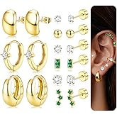 Fansilver Hypoallergenic Flat Back Gold Earrings for Women-14k Gold Surgical Stainless Steel Stud Hoop Earrings for Sensitive Ears Dainty Small Huggie Hoops Cartilage Earring Stacks
