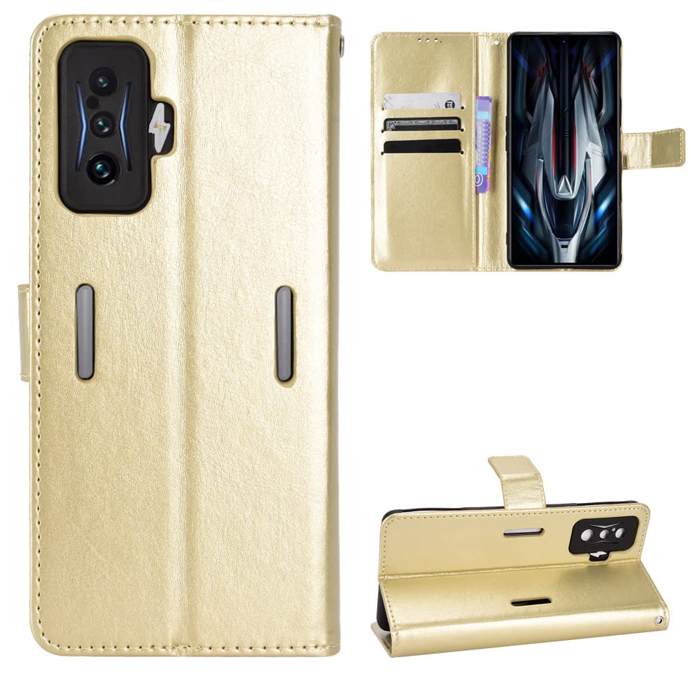 Xiaomi Poco F4 GT/Redmi K50 Gaming Case [Wallet Case] [Kickstand] [Card Slots] [Magnetic Flip Cover] Compatible with Xiaomi Poco F4 GT/Redmi K50 Gaming Smartphone(Golden)