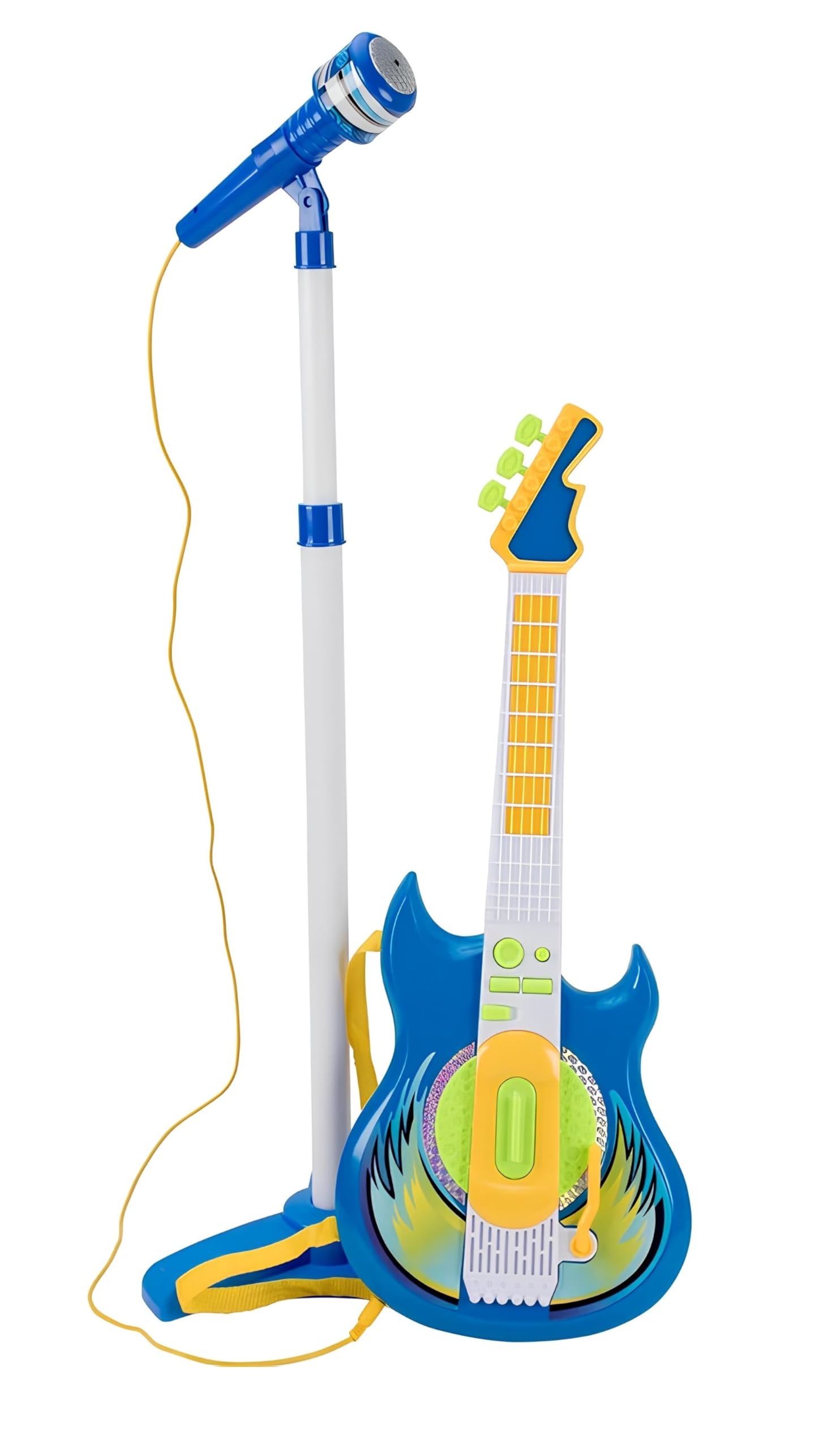 Electric Guitar and Microphone with Toy Rod Children Rock Guitar Microphone Karaoke with MP3 Connection Smartphone Adjustable Rod Speaker Music Bases Guitar Rock Electronic