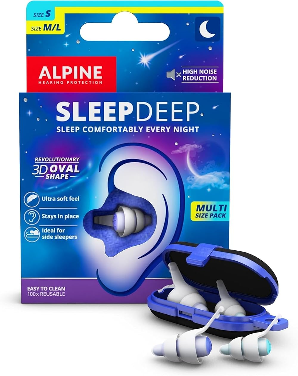 Alpine SleepDeep Ear Plugs Sleep Deep S M/L 27dB Noise Reduction Oval