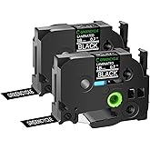 GREENCYCLE 2 Pack Compatible for Ptouch Label Maker Tape TZe345 TZe-345 TZ345 TZ-345 White on Black TZe TZ Tape 18mm 0.7 Laminated Black Label Tape for PT-D400 D410 D450 D600 P700 P710BT