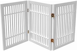 Pet Dog Gate Strong and Durable Freestanding Folding Acacia Hardwood Portable Wooden Fence Indoors or Outdoors by Urnporium (White Pet Gate, 3 Panel 24" Tall)