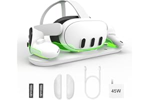BINBOK VR Charging Dock for Meta Quest 3, for vr Oculus Quest 3 Charging Dock with 45W Adapter Fast Charging Quest 3 and 2 Rechargeable Batteries, support charging Elite Strap with Battery