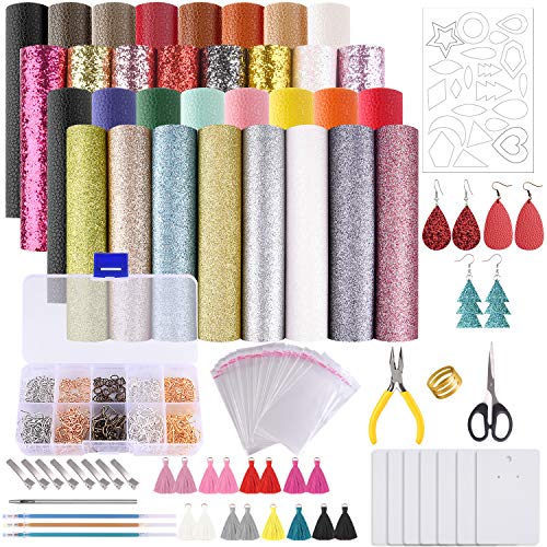 MIAHART Leather Earring Making Kit 32 pcs Faux Leather Sheets with Earring Hooks, Jump Rings, Templates, Tassels and Tools for Earring Making Supplies(6 x 8.3 inch) - Thumbnail 7
