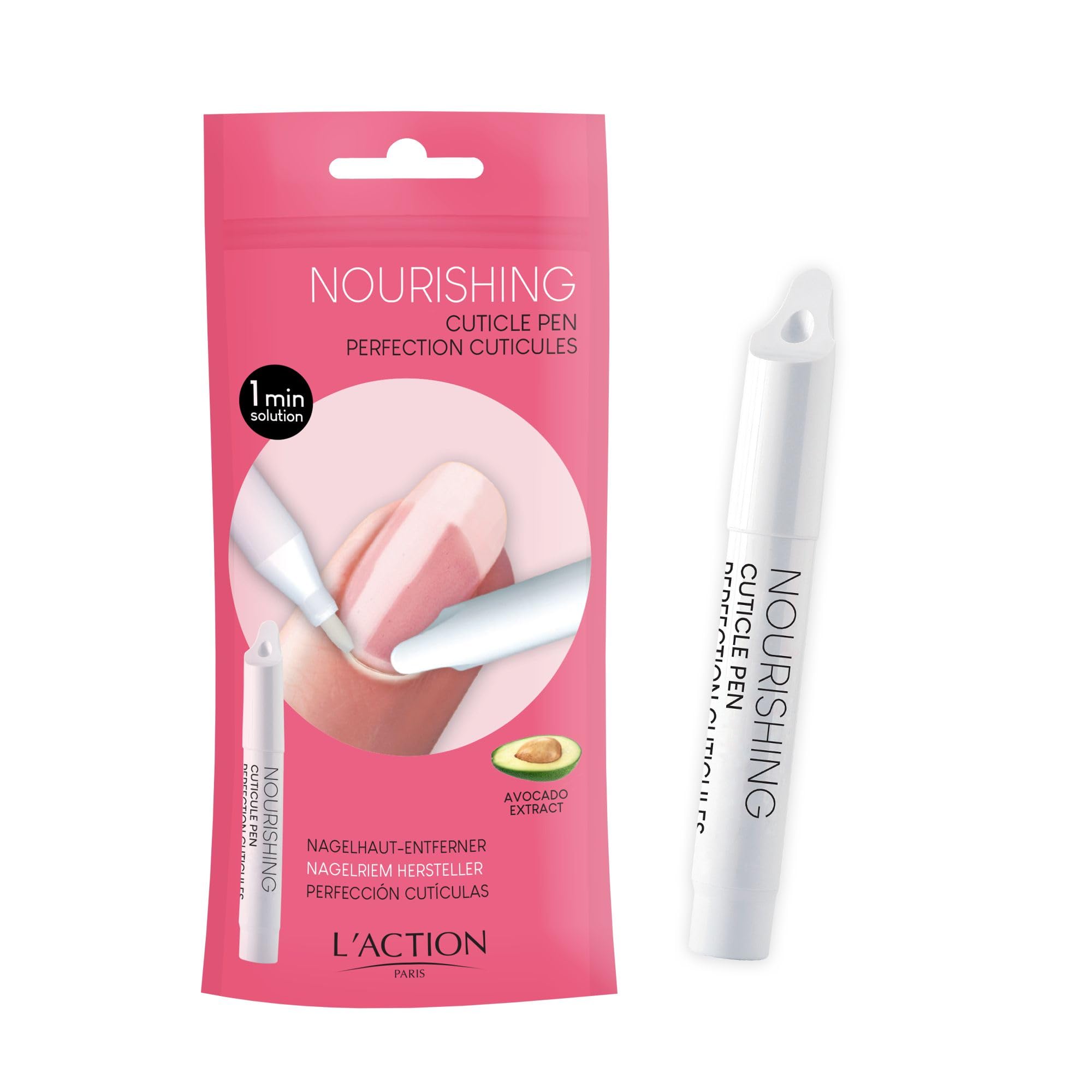 L'Action Paris Nourishing Cuticle Pen, Repairs Moisturises and Nourishes Cuticles, Easy to Use Applicator Helps Remove Dead Skin, Manicure Pen with Avocado Extract 4ml