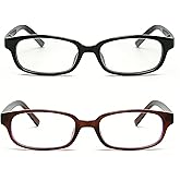 HJSTES Retro Clear Rectangle Glasses for Women Men Fake Blue Light Blocking Lens Narrow Frame Non Prescription Eyeglasses