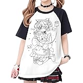 RILGOU Gothic Kawaii Y2K Clothes Casual Crewneck Loose Raglan Short Sleeve Cute Cartoon Graphic A Sick Maid Print T-Shirt