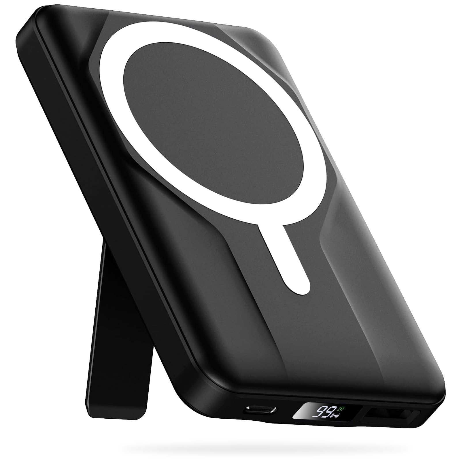 Azmuth Magnetic Power Bank,10000mAh for MagSafe Battery Pack, 22.5W PD Fast Charging,LED Display & Foldable Stand Wireless Portable Charger for iPhone 17/16/15/14/13/12/Pro/Pro Max/Plus,Deep Black