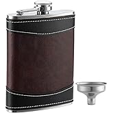 YWQ Premium 1 Pack 8 Oz Hip Flask for Liquor Soft Touch Leather Wrap with Funnel,18/8 Stainless Steel Highest Food Grade Leak Proof Classic Flask