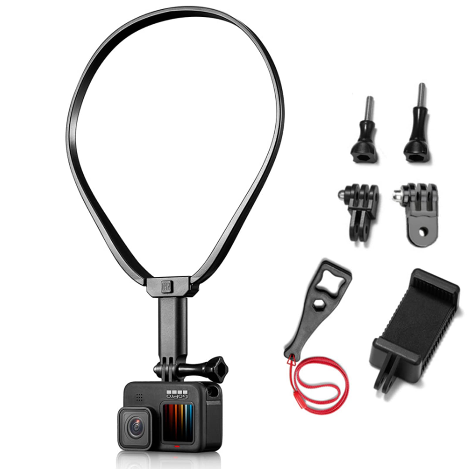 Togbel Neck Selfie Holder for Gopro and Phone, Adjustable Camera Neck Mount, Chest View Support VLOG Video Shoot Accessories with Phone Clip