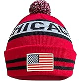 Cayyon US Flag City Sport Embroidery Classic Pom Cuff Chicago Beanie Hat Cuffed Winter Soft Beanie Knit Pom Hat Cap Red