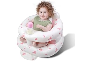 FRTUI Inflatable Baby Seat for 3-36 Months Babies, Blow up Baby Chair with Built-in Air Pump, PVC Material, Full Enclosure Protection, Outdoor Travel Inflatable Chair for Infant, Pink Love Rabbit