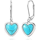 S925 Sterling Silver Turquoise Heart Dangle Earrings Love Shaped Leverback Drop Earrings Vintage boho Jewelry Gift for Sensitive Ears Women Mom Wife Birthday Party Daily Wear Turquoise Lovers
