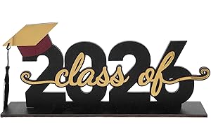 VOSAREA 2pcs Graduation Party Decorations: Class of 2026 Grad Congratulate Wooden Centerpiece Table Signs for High School Col