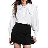 GORGLITTER Women's Peter Pan Collar Shirt Blouse Long Sleeve Ruffle Large Doll Collar Button Shirt Tops Trendy 2025