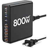 800W USB C Charger Block,10-Port Charging Station GaN Fast Charging Type C & USB A Wall Charger Adapter for MacBook Pro/Air,iPhone,iPad,Dell XPS,Samsung Galaxy (Bright Black)