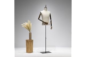 Male Mannequin Torso with Metal Stand and Wooden Arms , Dress Form Male Height Adjustable 53-76inch, Pinnable Torso Display f