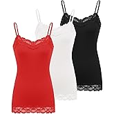 Kate Kasin Women's Adjustable Spaghetti Strap Lace Trim Cami Tunic Tank Top 3PACK